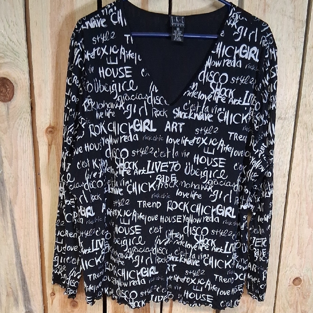 INC International Concepts Black And White Print Blouse Size 2X Office Party